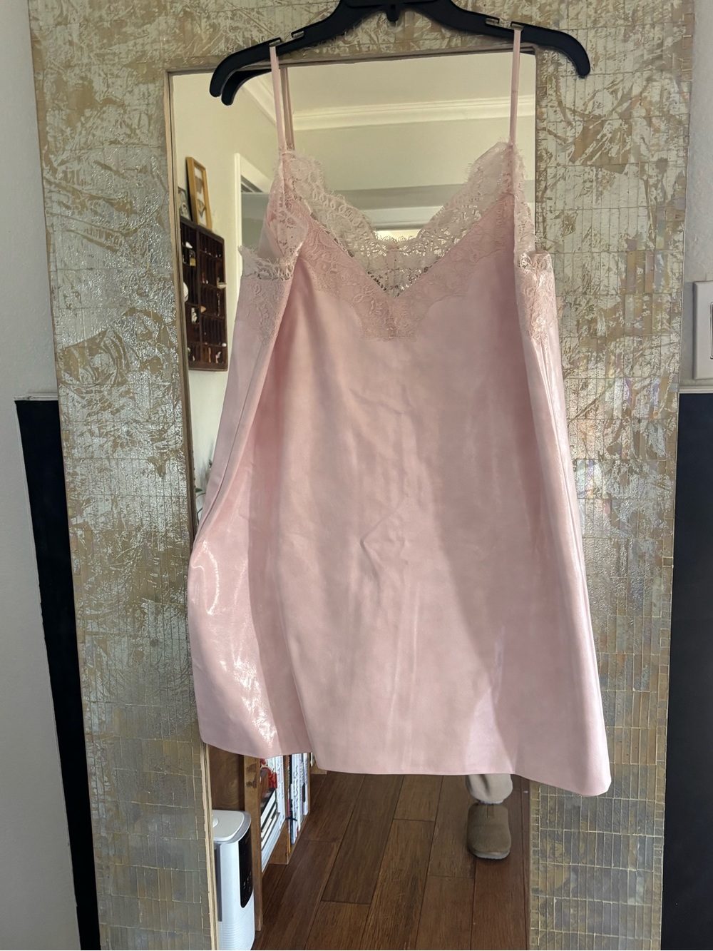 Anthropologie Pale Pink Faux Leather with Lace Trim